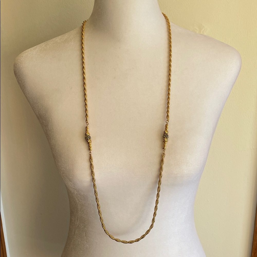 GIVENCHY Vintage Elegant Gold Twisted Rope Crystal Bead Necklace